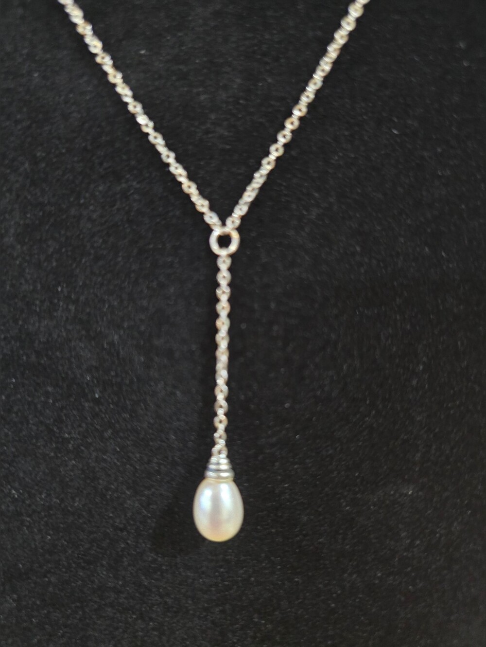 Avon Classic Sterling Silver Pearl Drop Y-Necklace